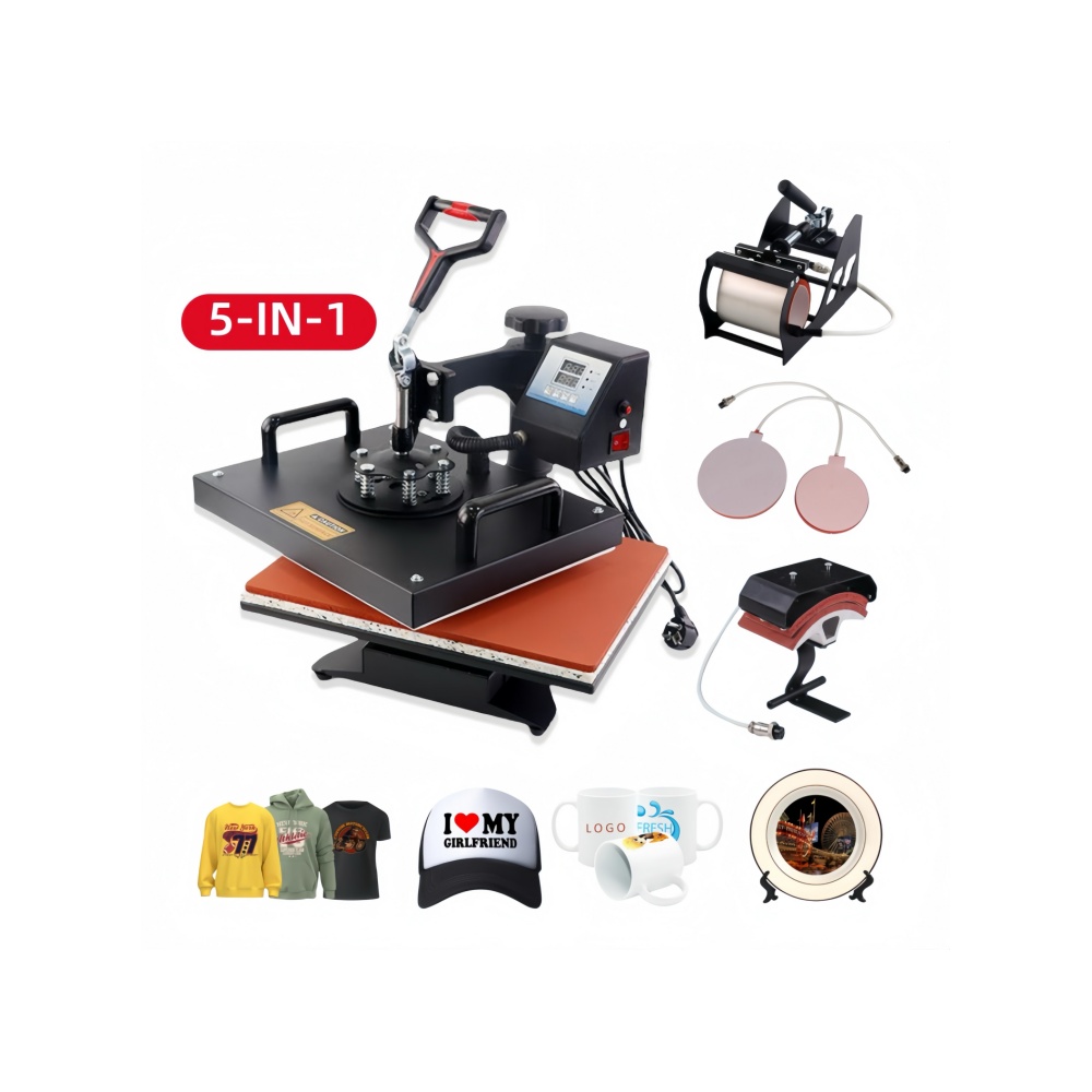 Hot-Selling 5-in-1 Multi-Function Heat Press Machine Semi-Automatic Solution for T-Shirts, Mugs, Hat