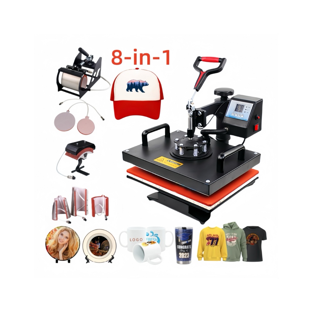 New 8-in-1 Heat Press Machine | Semi-Automatic Combo Heat-Sublimation Printer for T-Shirts, Mugs etc