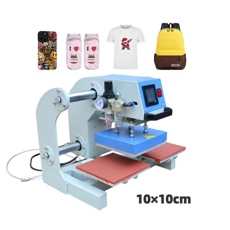 Small Duplex 10*10CM Pneumatic Heat Transfer Machine Clothing Label T Shirt Heat Press Machine