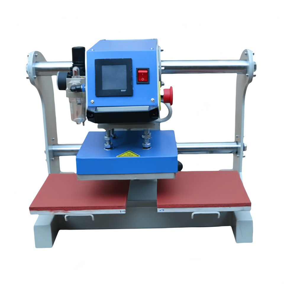 15x15cm Sliding Pneumatic Duplex Heat Press | Dual-Station Garment Printing Machine |Industrial logo