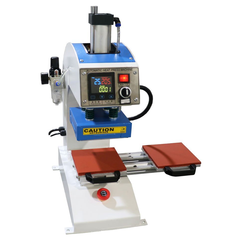 Dual Station Pneumatic Heat Press|Custom Sizes for Neck Labels & Garment Logos|Automatic Industrial 