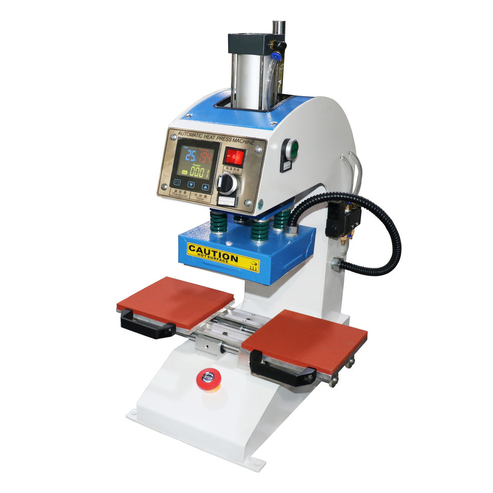 Dual Station Pneumatic Heat Press|Custom Sizes for Neck Labels & Garment Logos|Automatic Industrial 