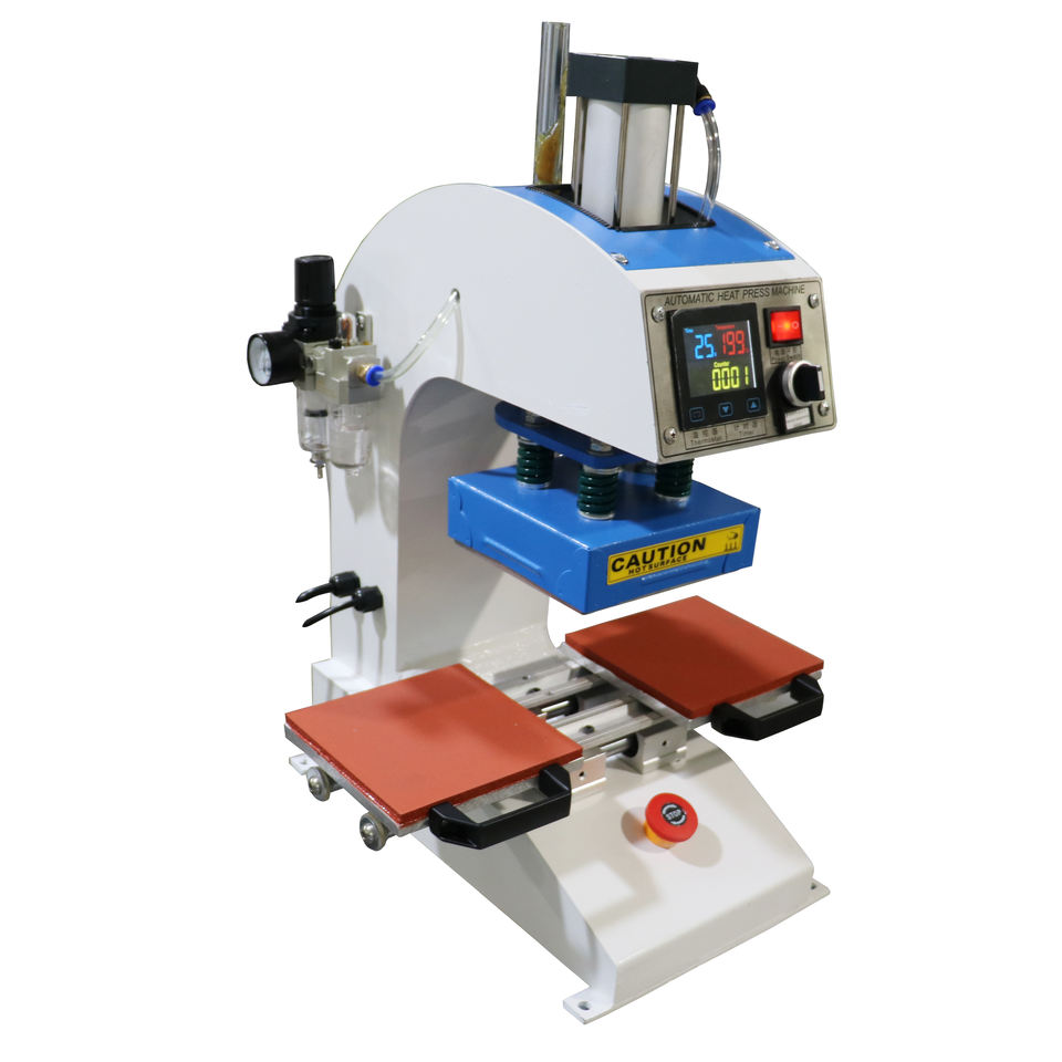 Dual Station Pneumatic Heat Press|Custom Sizes for Neck Labels & Garment Logos|Automatic Industrial 