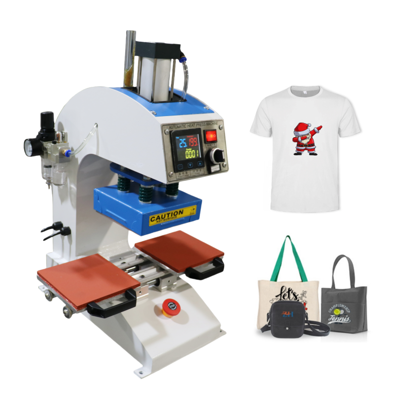 Dual Station Pneumatic Heat Press|Custom Sizes for Neck Labels & Garment Logos|Automatic Industrial 