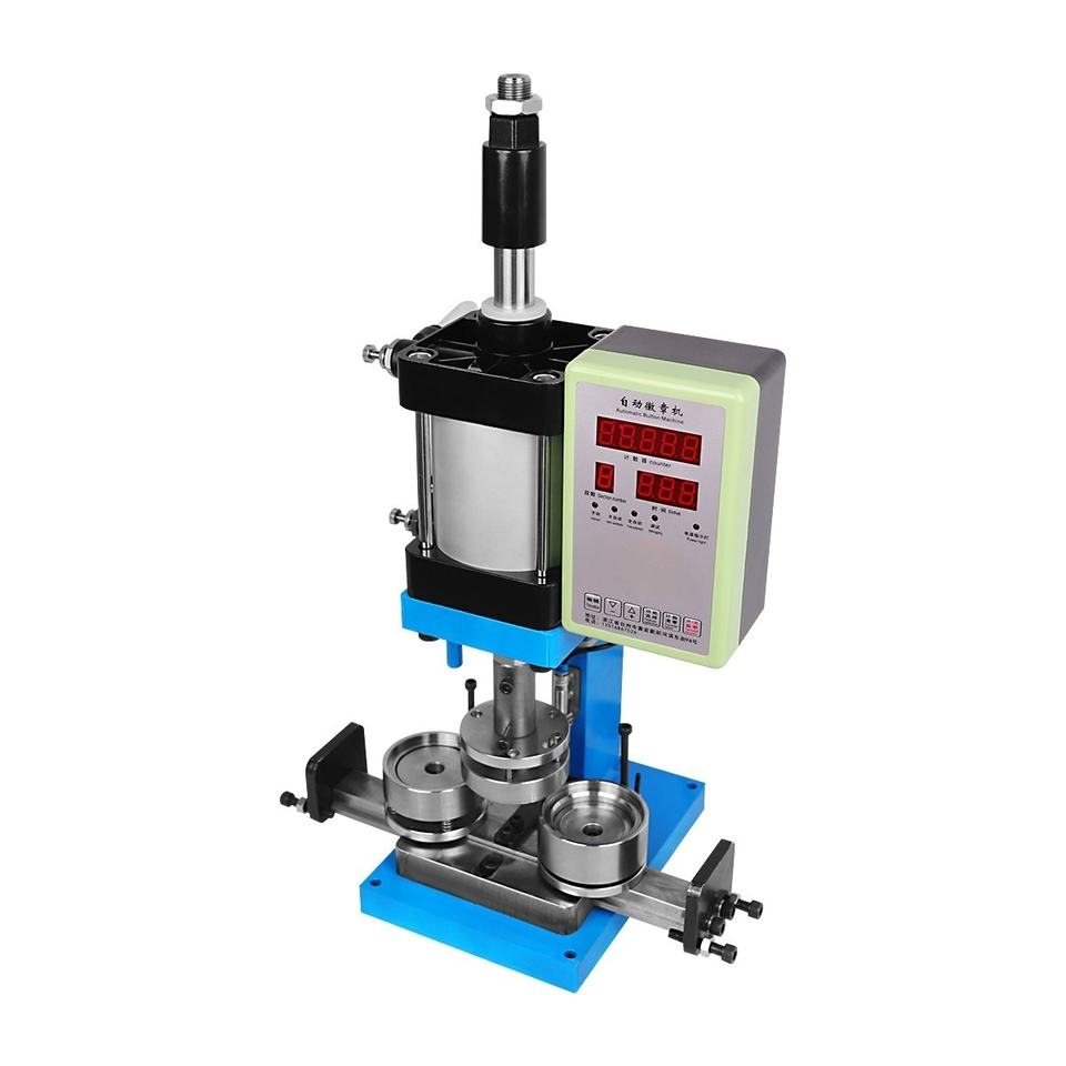 Semi-Automatic Pneumatic Badge Machine | Double Light Grid Safety System | Industrial Metal Badge Pr